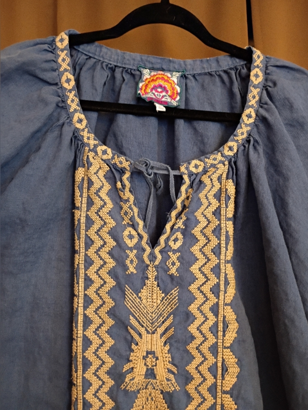 Johnny Was Embroidered Blue Linen Tunic Blouse. Fabulous Condition! 2X - Picture 3 of 10